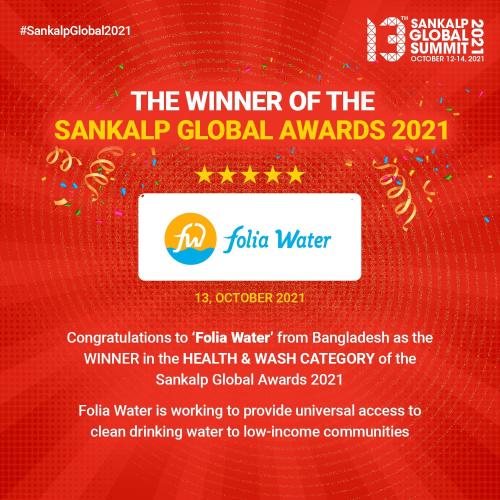 Folia Water Global wins THE SANKALP GLOBAL AWARDS 2021